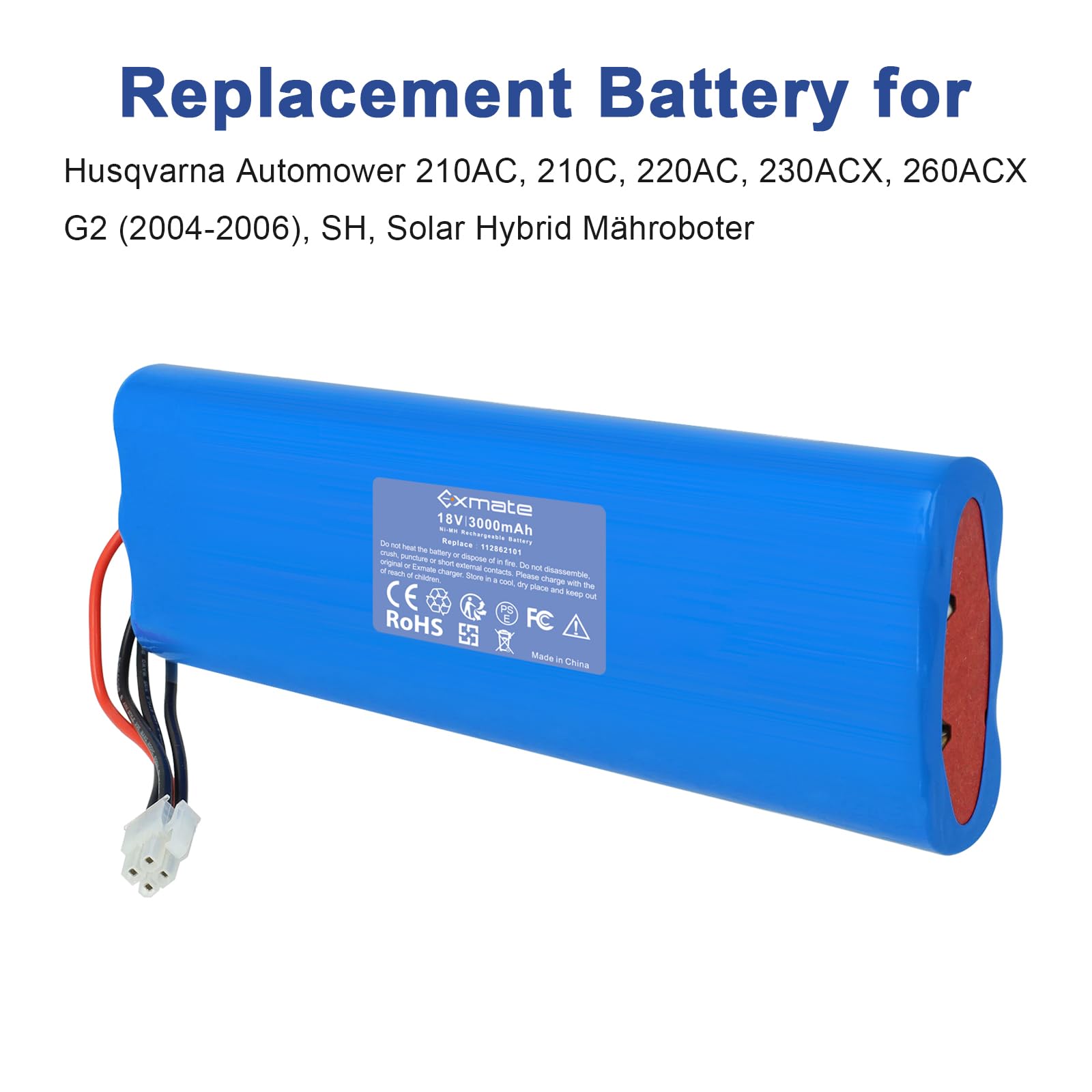 Exmate Akumulator NiMH 18 V, 3000 mAh, kompatybilny z Husqvarna Automower 210AC, 210C, 220AC, 230ACX, 260ACX, G2 2004-2006, SH, Solar Hybrid robot koszący