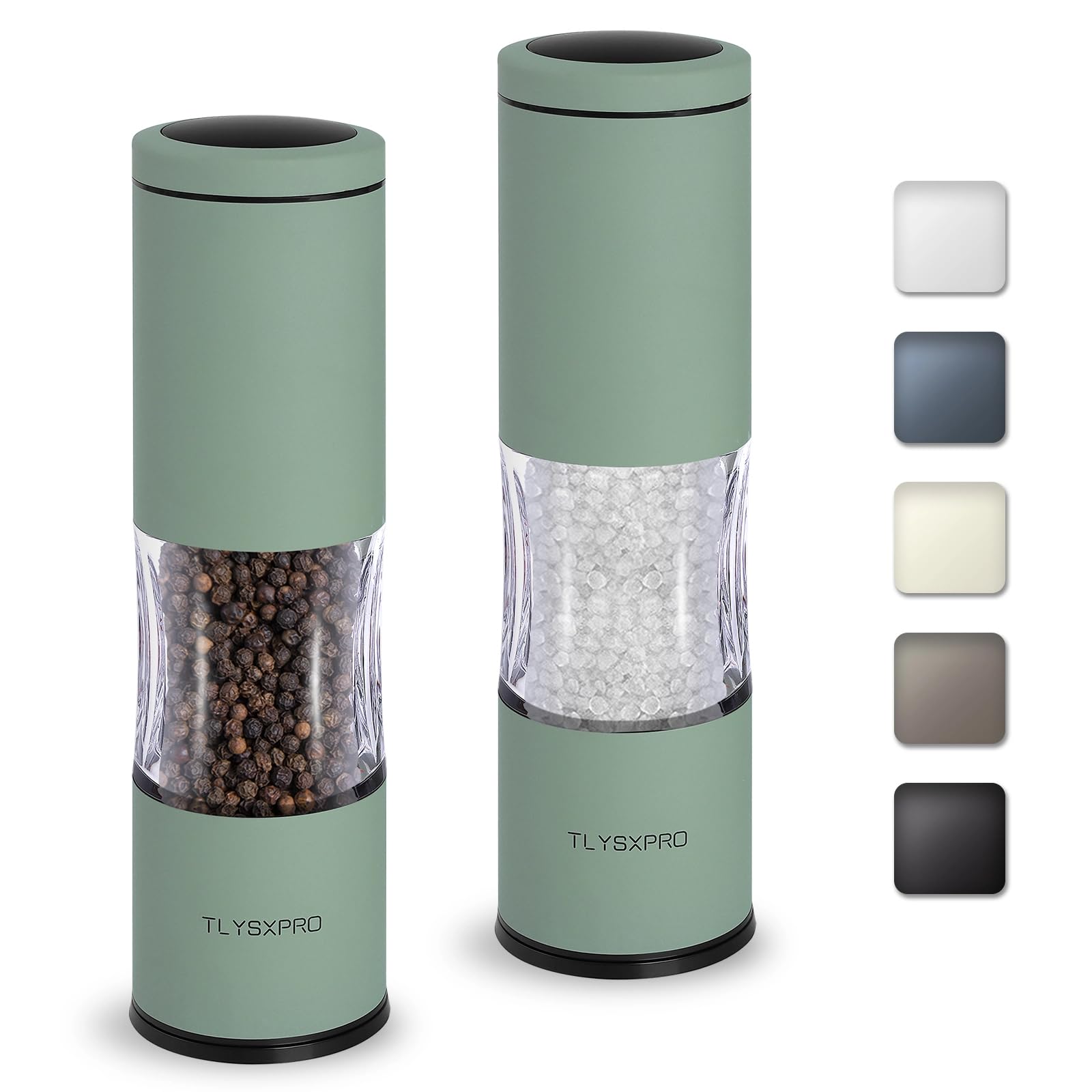 TLYSXPRO Juego de Molinillos de Sal y Pimienta con Molienda Ajustable | Molinillo de Pimienta Manual con Diseño Recargable | Núcleo de Cerámica | Esencial de Cocina (2 Piezas, Sage)