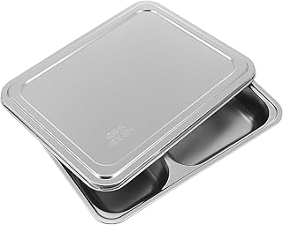 Cabilock Edelstahl Teller Mit 4 Fächern 11.02X8.66X1.65 Zoll Geteiltes Tablett Für Camping Picknick Studenten Und Diät Portionierung