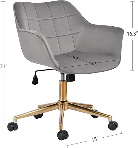 Miniatura 2 de DUHOME Silla moderna de oficina en casa, silla de escritorio de terciopelo con base de metal dorado con respaldo medio, bonita silla ergonómica de