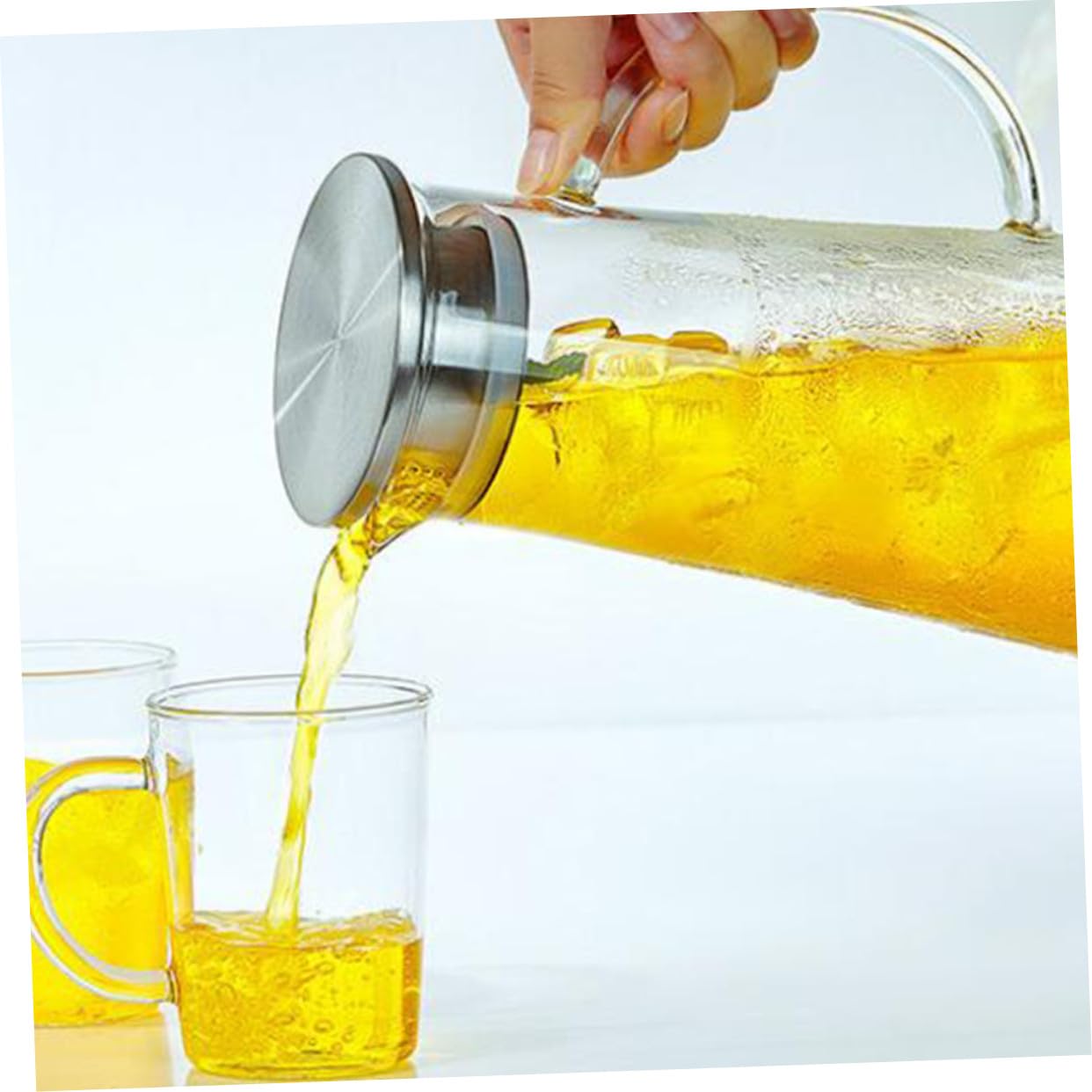 Mipcase Caraffa in Vetro 1450ml Coperchio, Vetro Borosilicato | Frigorifero, Acqua Succo Latte Tè Freddo, Lavorazione Fine, Resistente alla Rottura