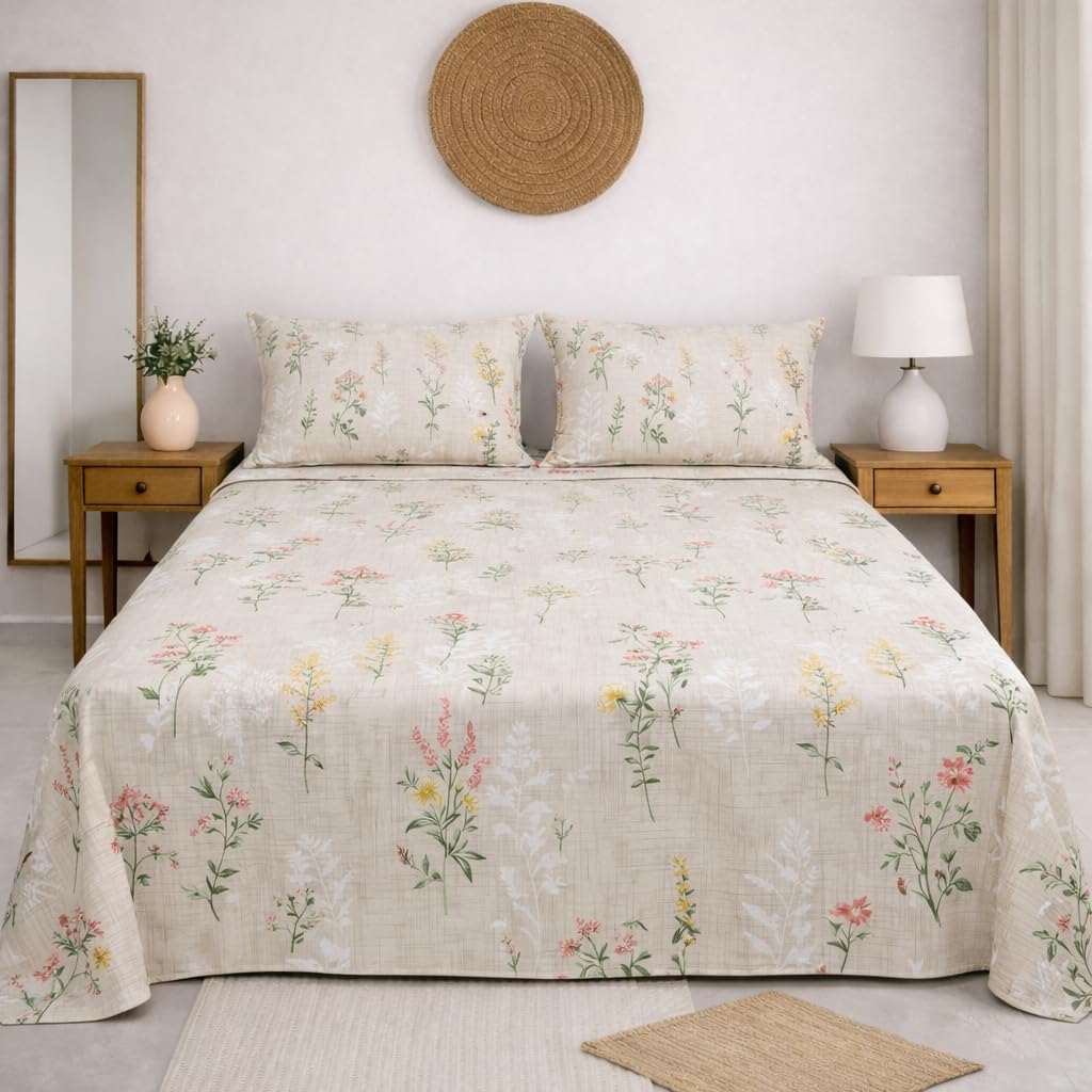 DECORUM Cloud Cotton Double Bedsheet Floral Print with 2 Pillow Covers | 244 TC | Ultra Soft Feel | Premium Comfort | Breathable & Skin Friendly | for Bedroom (90 x 90 Inches)