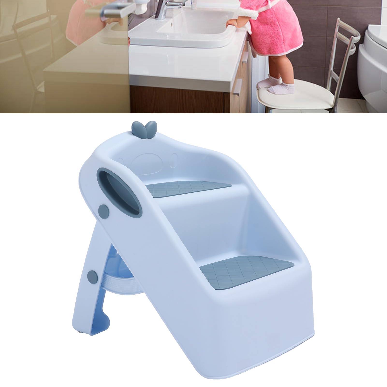Fockety Taburete de 2 Escalones para Niños y Niños Pequeños, Taburete de Inodoro Antideslizante con Asas, Escalera Plegable para Asiento de Entrenamiento para IR Al Baño para Baño,