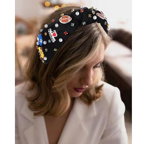 Miniatura 7 de Diadema de fútbol americano para el día del partido, diadema anudada con perlas de cristal, diadema con cuentas de fútbol adornadas, diadema con
