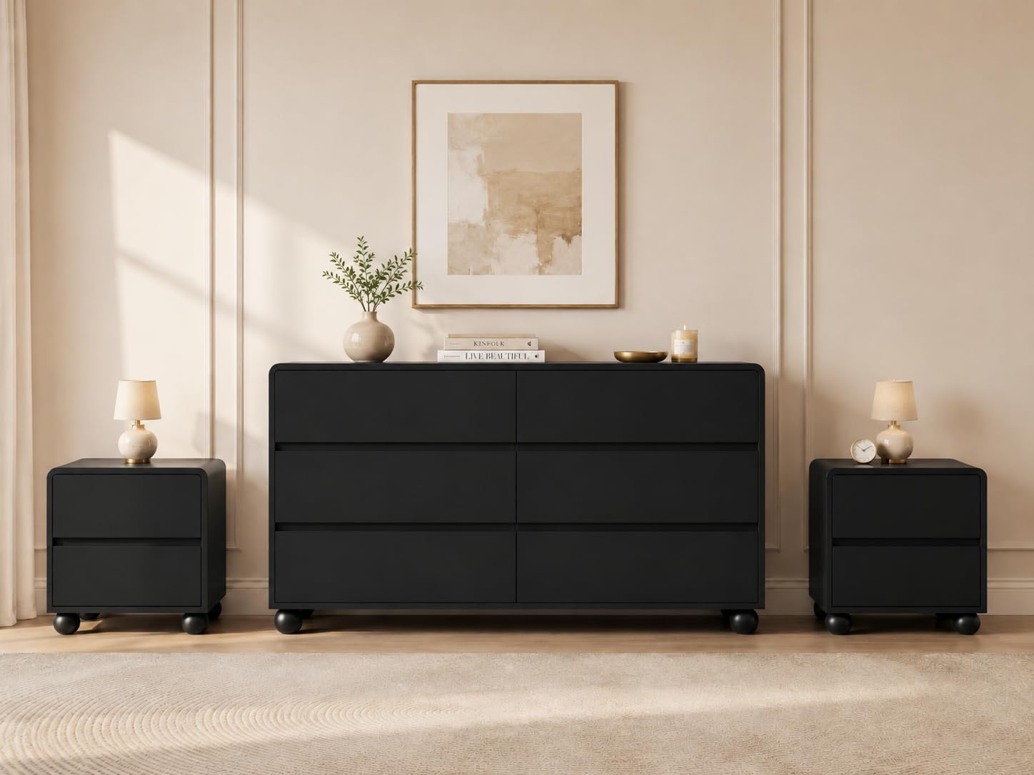 Furniway 3 Piece Bedroom Set (Black)