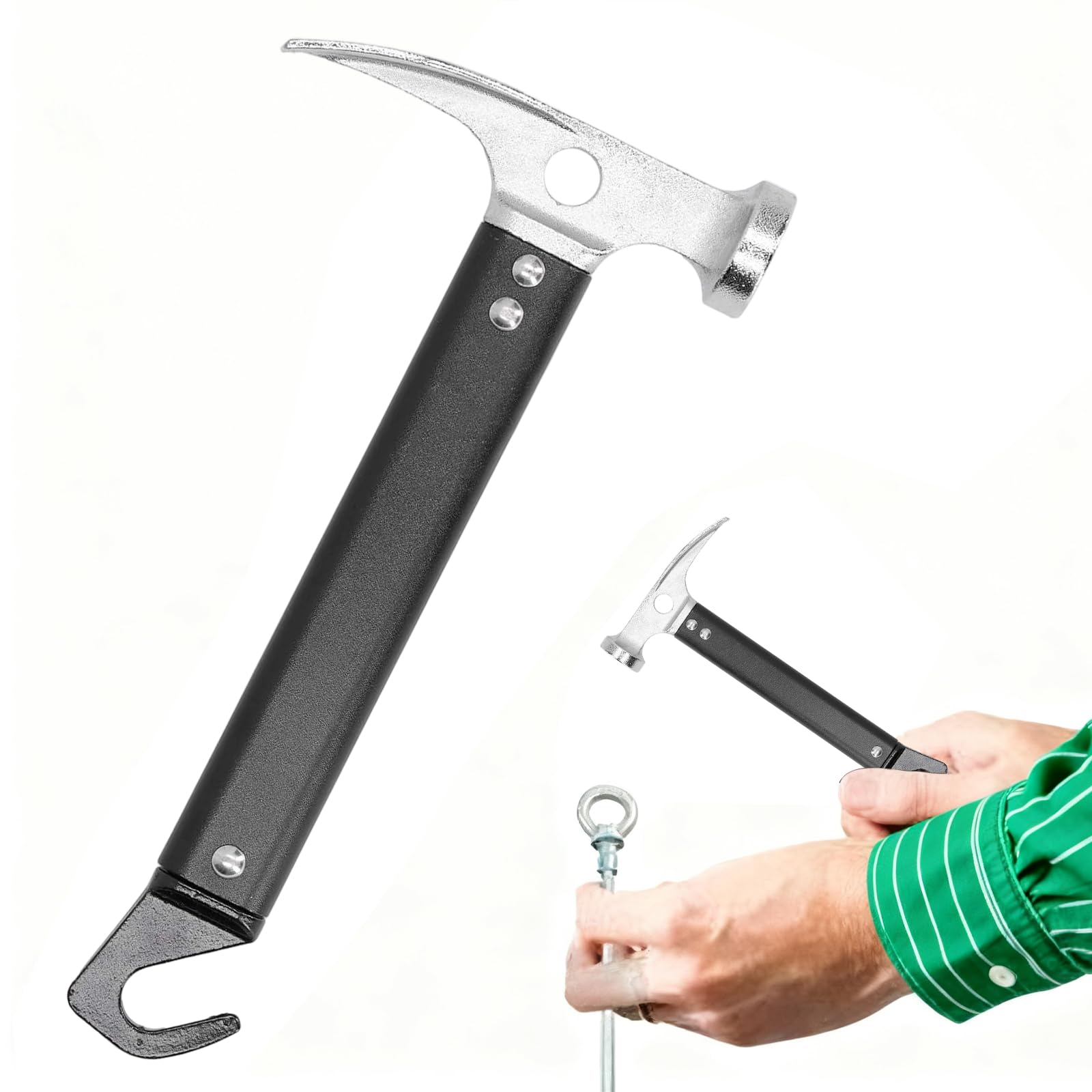 Oukens Black Camping Mallet, Tent Stake Peg Puller Hammer Remover Aluminum Alloy Mini Portable Outdoor Tool