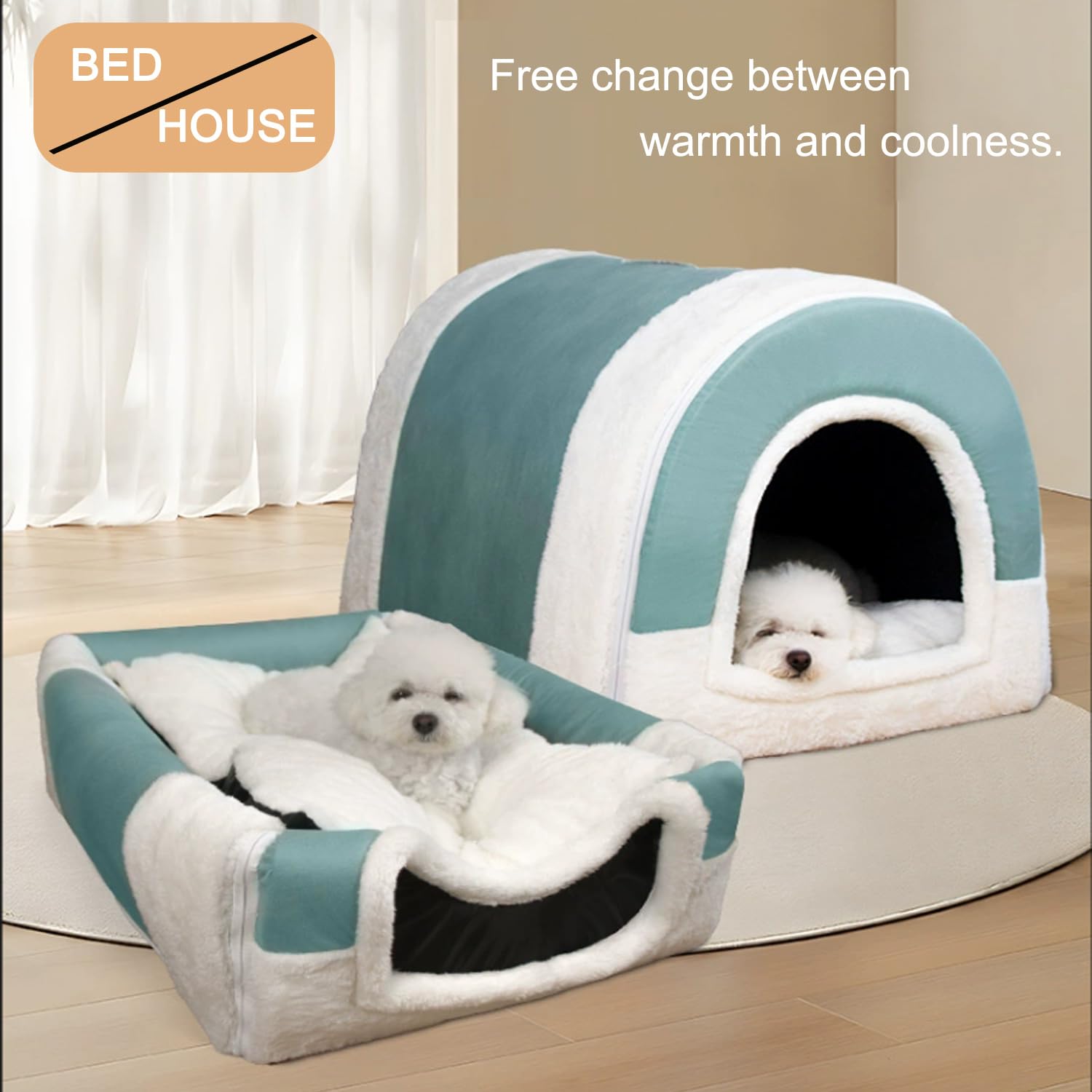 Großes Hundehaus, 2-in-1-Bett mit Dach, faltbar, beruhigendes Hundebett, Sofa, beruhigende Hundehöhle, Haustierzelt, Bett, abnehmbar, waschbar, Anti-Angst, 79 x 60 x 59 cm, 2XL, A)