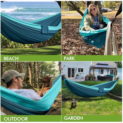 Hängematte Outdoor 2 Personen 300x200 cm Camping Hängematte Ultraleicht Reise Hängematte 300 KG Tragfähigkeit Nylon Garten Strand Doppelhängematte 4