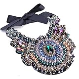 Jerollin Vintage Rhinestone Large Chunky Bib Bohemian Glass Pendant Necklace