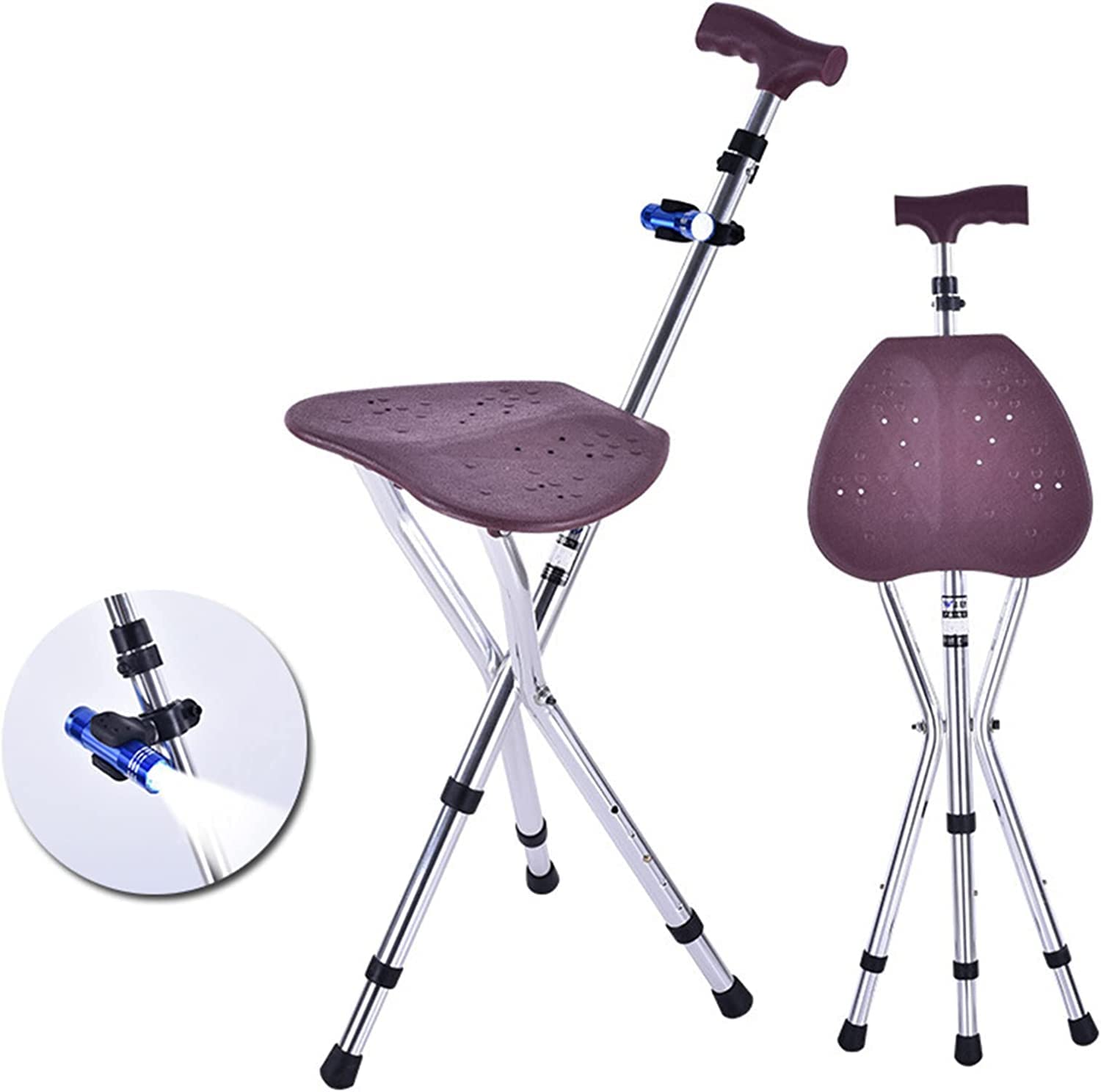 Stampelle da passeggio Sedia pieghevole per anziani Bastone da passeggio treppiede in alluminio leggero con sedile Sgabello stampella regolabile antiscivolo per adulti Uomini Donne Ausilio per la de