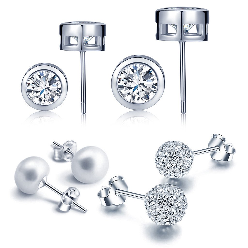 Boucles D'oreilles Créoles Perles Argent 925 - Bijoux Fantaisie élégants Pour Femmes, Diamètre 1cm - 2