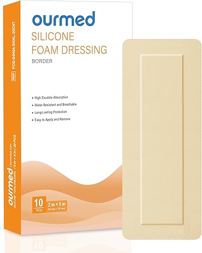 Apósitos de espuma de silicona (2 x 5 pulgadas, 10 paquetes) con borde adhesivo tierno, vendaje absorbente avanzado estéril, cuidado de heridas para