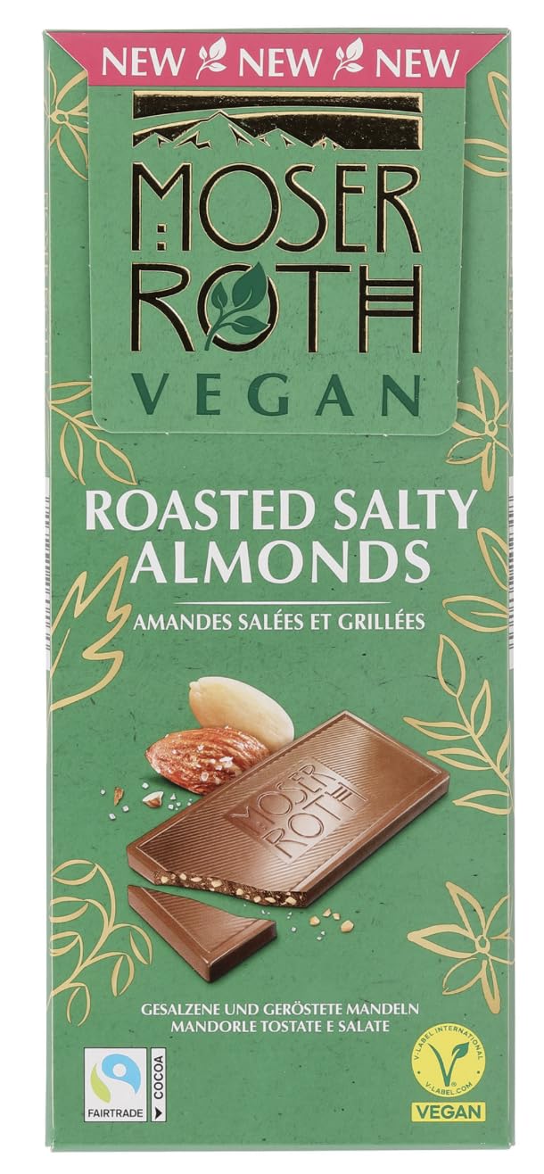 Roasted Salty Almonds Chocolat Vegan - Chocolat noir vegan aux amandes grillées salées pour une dégustation savoureuse - Compatible avec Moser Roth