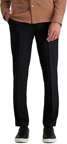 J.M. Haggar - Pantalón de vestir para hombre, elástico en 4 direcciones, corte ajustado, parte delantera plana