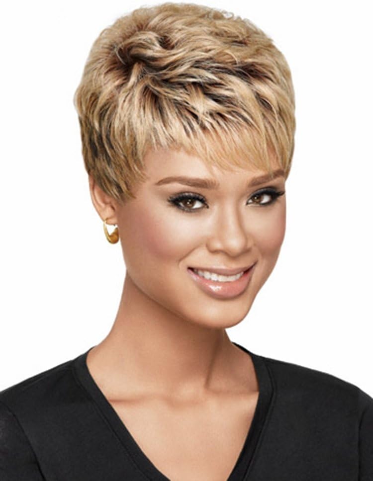 Short Natural Fashion Brown Heat Resistant Synthetic Human Hair Wigs for Black Women Life