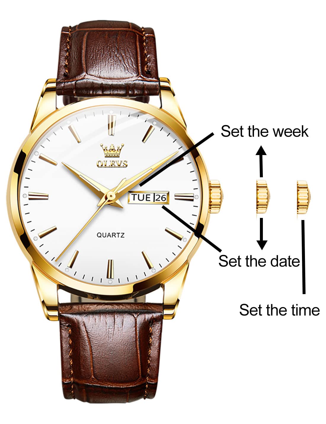 OLEVS Mens Watches, Casual Leather Watches for Men Easy to Read Quartz Number Watch with Date Waterproof Blue/Black/Silver Face Men's Wrist Watches…