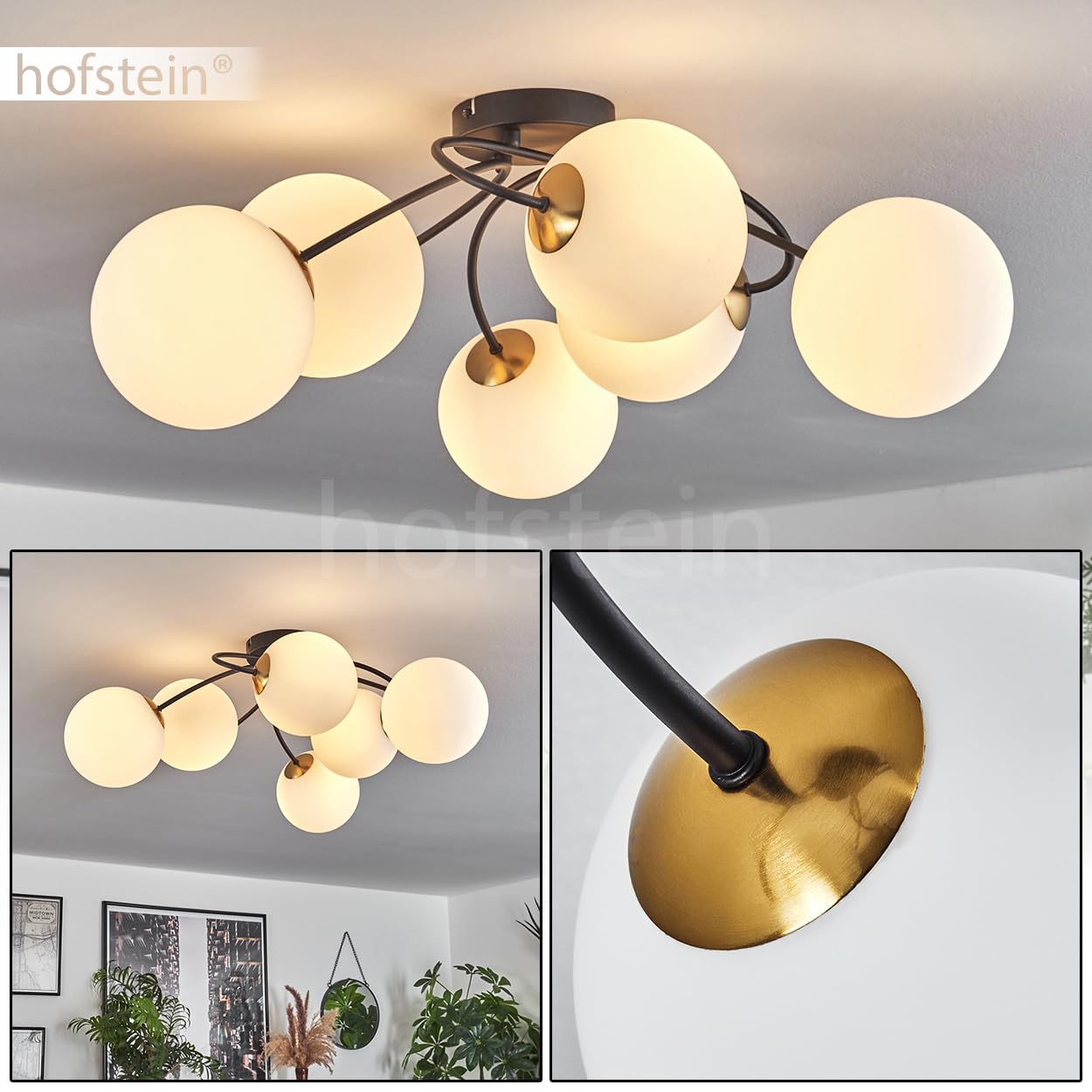 HOFSTEIN Plafoniera Chehalis 5 Luci – Lampada Soffitto Retrò In Metallo E Vetro Fumé, Attacco G9 - 4