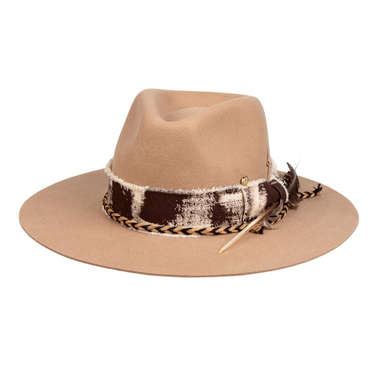 RUEDIGER Vintage Wide Brim Fedora Hats 100% Wool Stiff Felt Hat Rancher Hat with Lightning Logo Handmade Distressed/Burned
