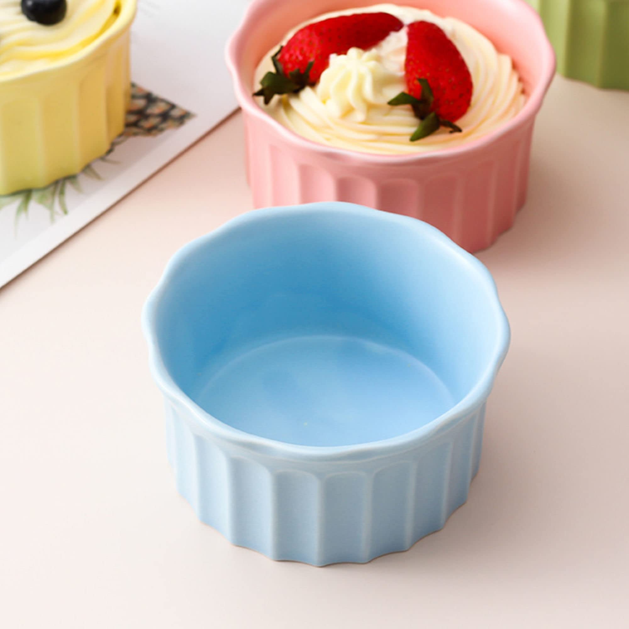 Bol à soupe, bol à riz, bol à déjeuner, ensemble de ramequins, 230 ml, ramequins à crème brûlée, plats à soufflé allant au four, ramequins à soufflé, ramequins for friteuse à air-rose-lot de 8 (Color