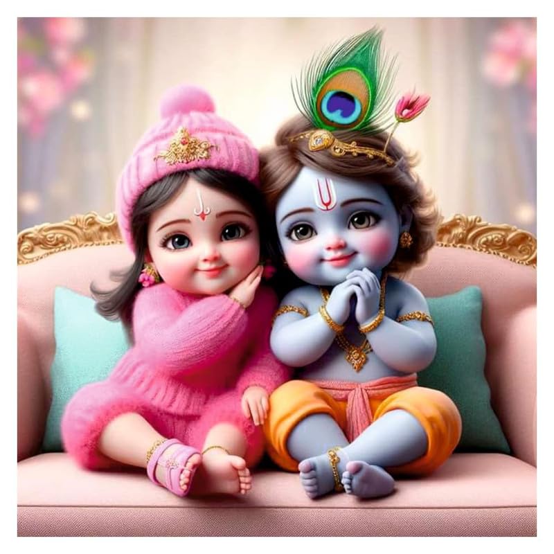 Image of British Terminal Cute little Bal Gopal Baby God Krishna| Kanha Ji | Laddu Lord Makhan Chor Painting Religious Poster for Pregnant Women for wall (matt thin vinyl,sticker,multicolor,unframed)| bj159
