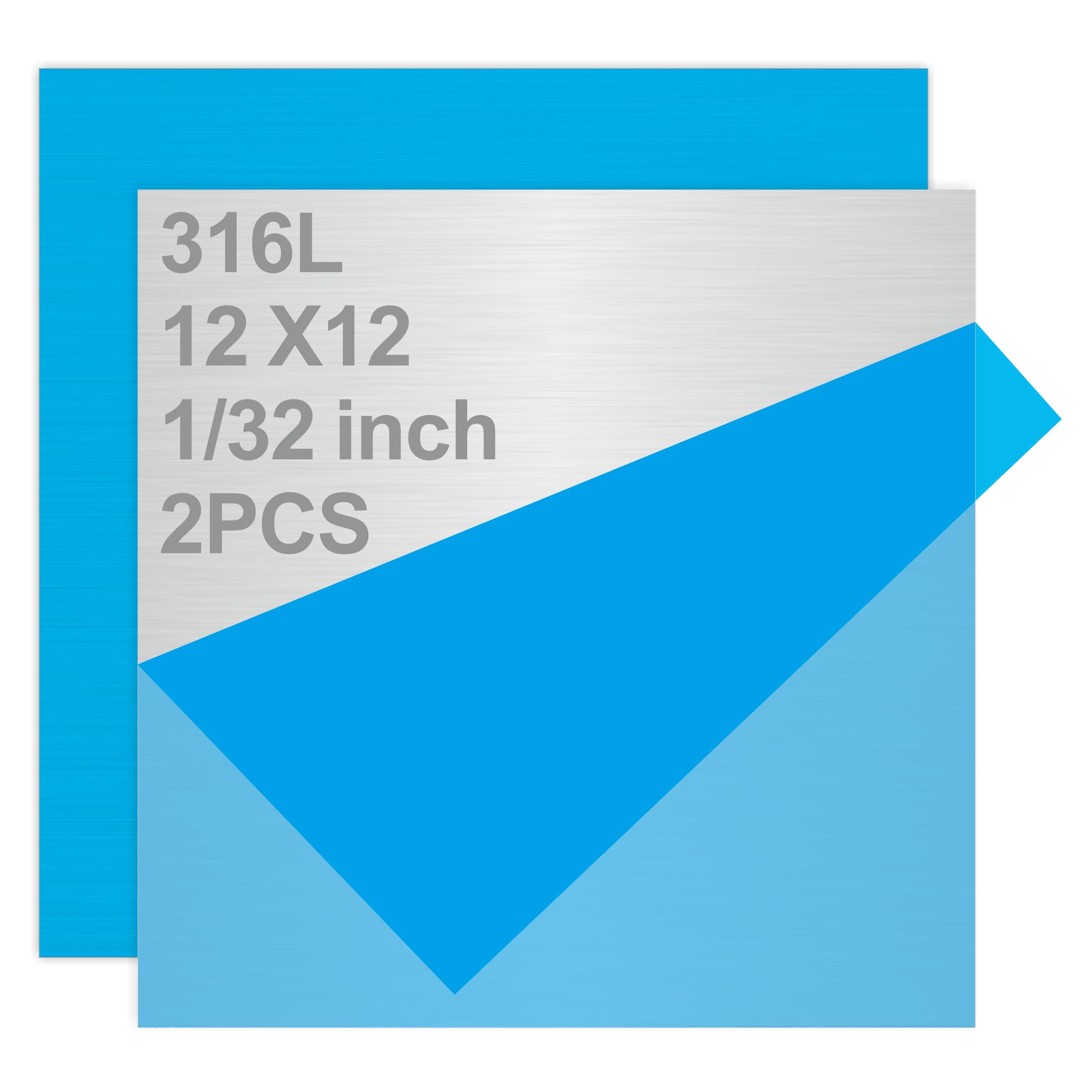 316L Stainless Steel Sheet 12x12x0.031 (23 Ga) 2 Pack, Brushed Metal Plates for Home DIY, Jewelry Making, Model Building - Rust Resistant, Cut-to-Size