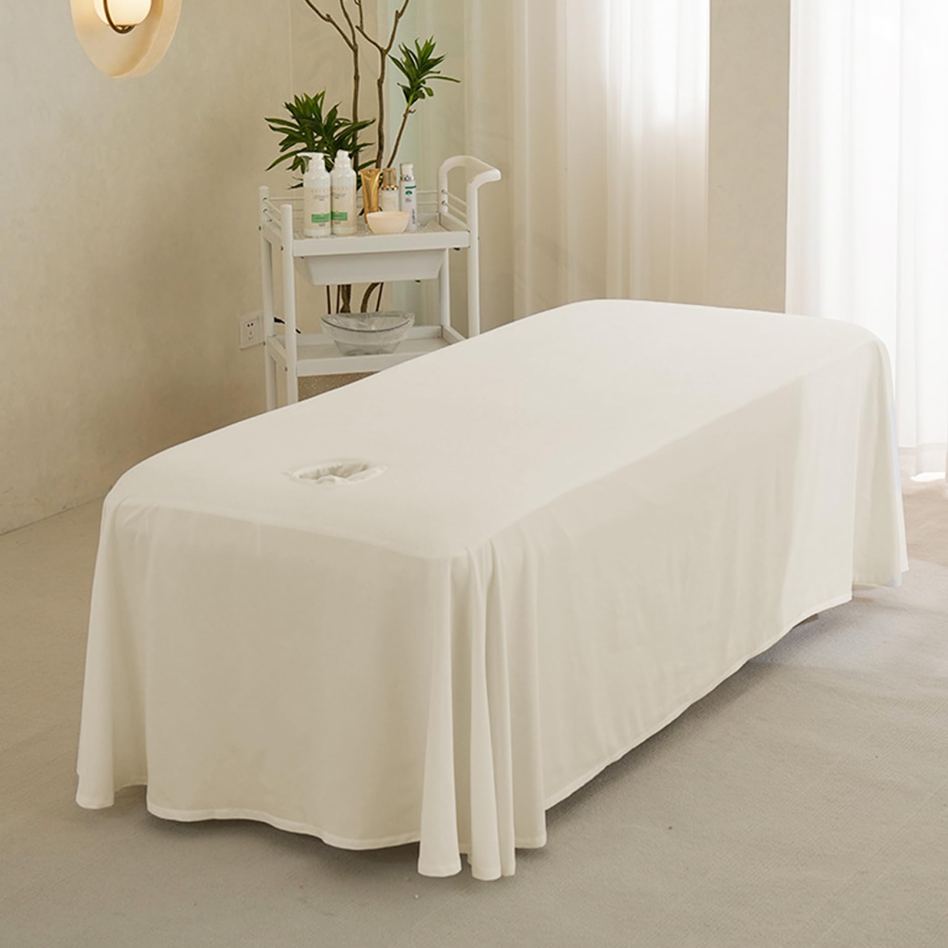Couvre-table de massage, 190x80cm coussin de lit de cils avec trou de visage, drap de lit de massage, jupe de table de massage de couleur pour massage du salon (kaki)