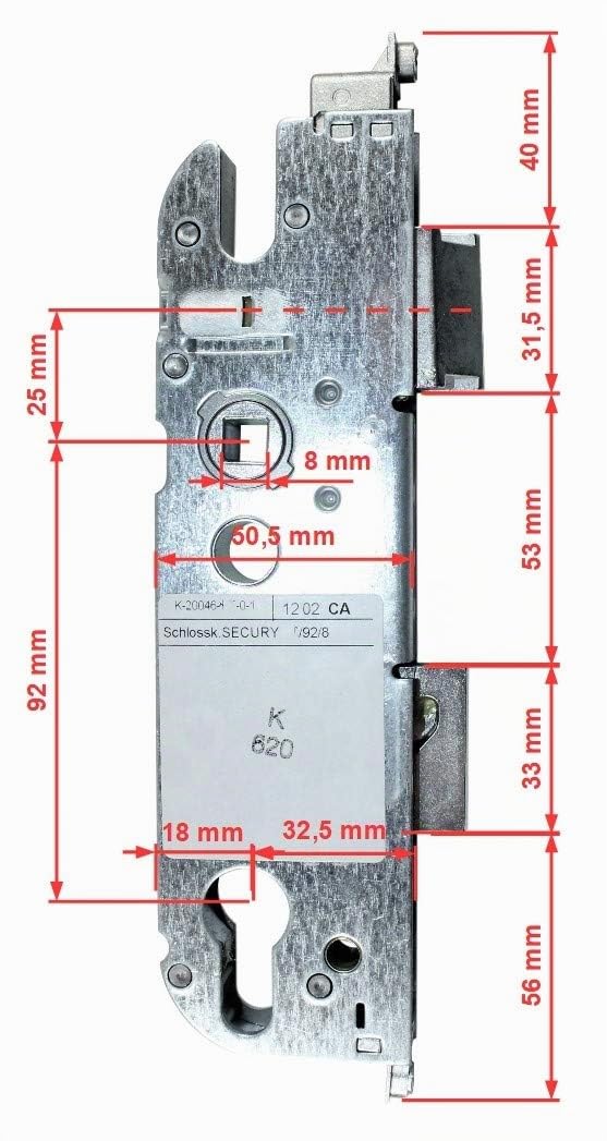 GU Secury Reparatur Schlosskasten Hauptschloss 6-30845-DB-0-1 oder auch K-20046-DF-0-1, Dornmaß: 35mm (32,5mm) / Entfernung: 92mm, incl. SN-TEC® Montagematerial & SN-TEC® Montageanleitung