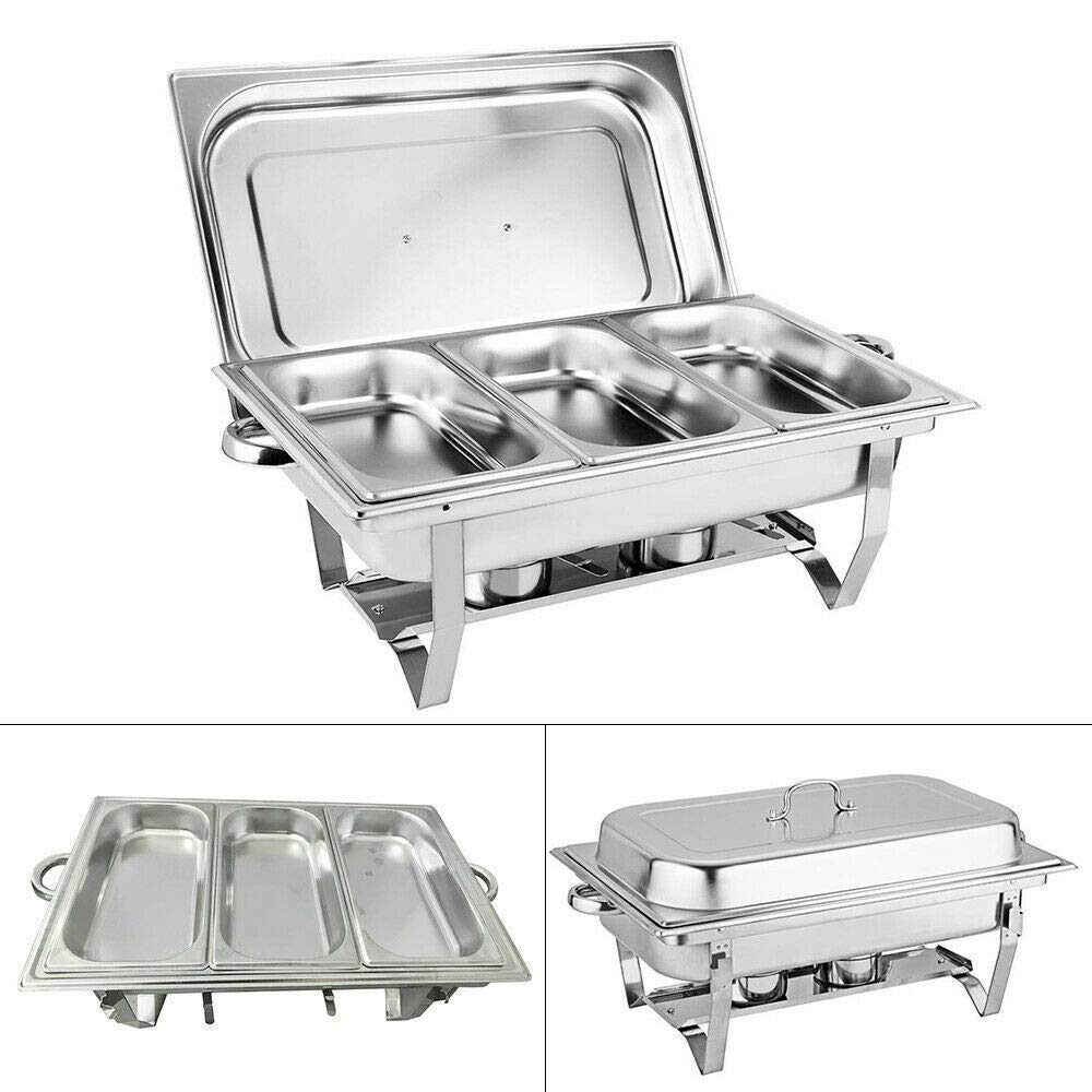 9L 3 Grid Professional Chafing Dish Réchauffeur de Nourriture Récipient de Chaleur Ensemble de récipient de réchauffement en Acier Inoxydable avec Couvercle
