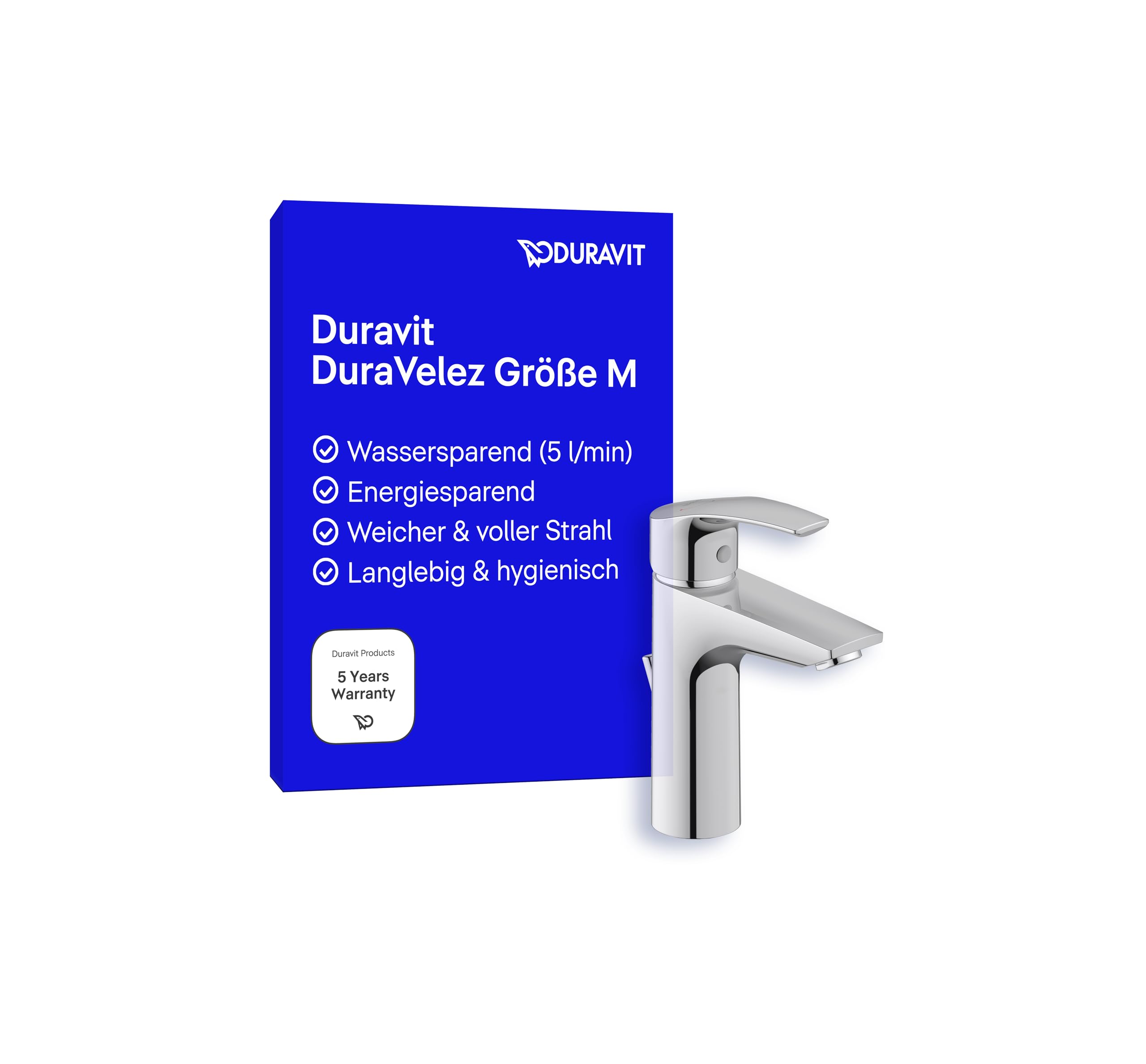 Duravit DuraVelez wassersparende Waschtischarmaturen, Größe M (Auslauf Höhe 106 mm), energiesparende Waschbecken Armatur (FreshStart), Wasserhahn Bad mit Zugstangen Ablaufgarnitur, Chrom