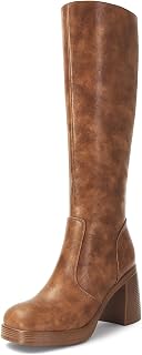 Women's Go-Go Boots of the 70s Platform Knee High Boots Square Toe Chunky Block Heel Stretch Boot