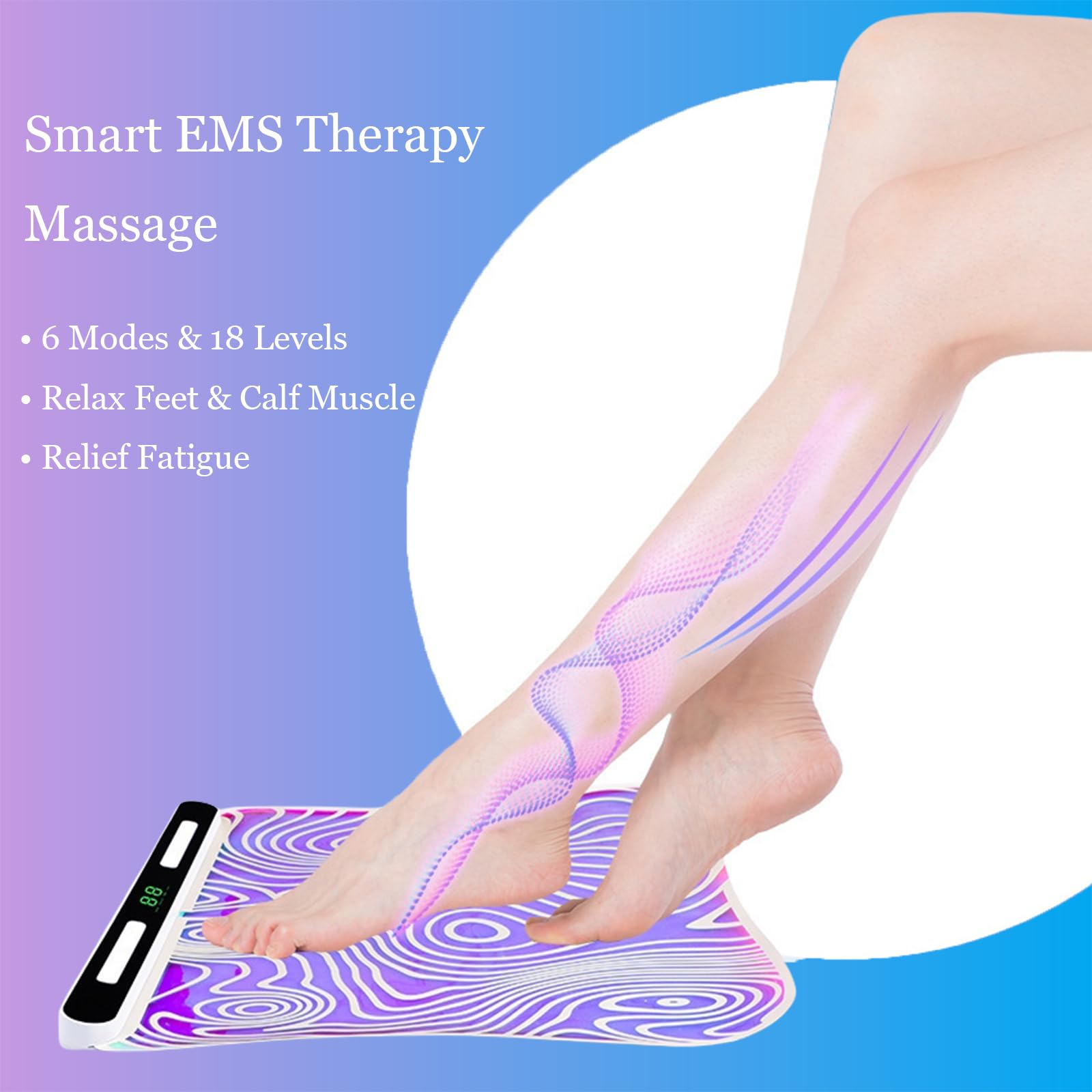 Tapis de massage intelligent pour les pieds - Stimulateur de pieds EMS pour relaxation musculaire des pieds et du mollet, soulagement de la fatigue, tapis de massage des pieds avec 6 modes et 18