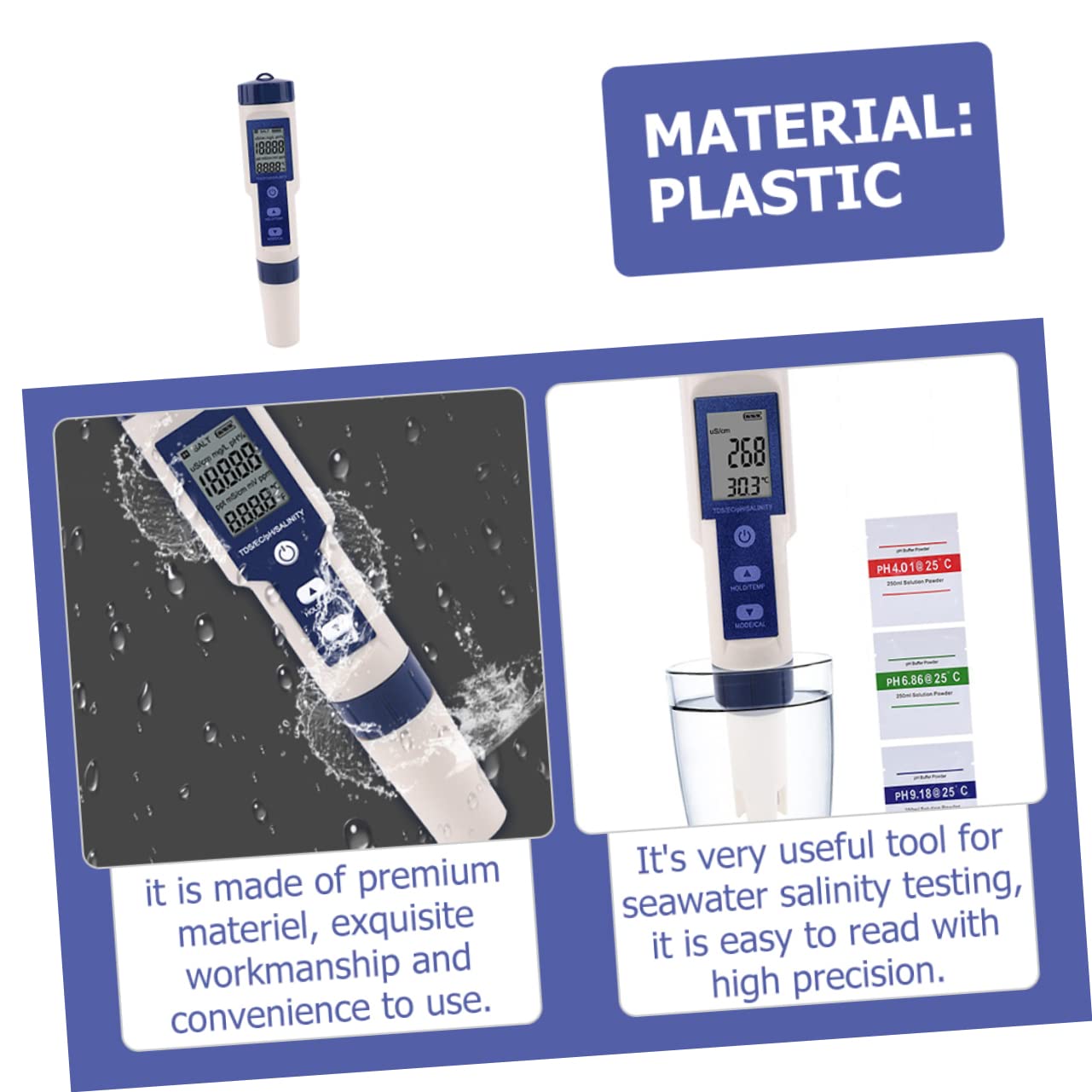 Tester di Salinità Digitale per Acquari e Piscine Sonda ad Alta Sensibilità, Misuratore EC in Plastica, Alimentato a Batteria Lr44, per Acqua Salata