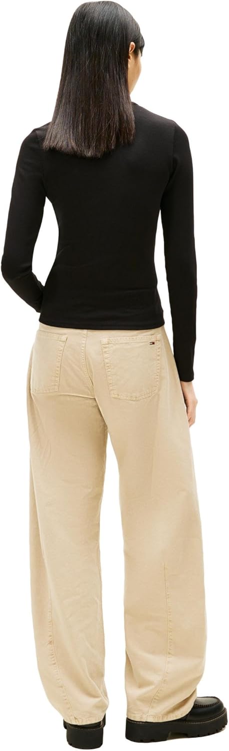 Tommy Jeans Womens Long Sleeve Ribbed Graphic Tee with Embroidered Flag Detail - Image 4