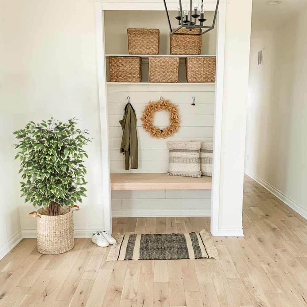 Künstliche Pflanzen Groß Kunstpflanze Benjamini Ficus künstlich Kunstbaum Zimmerpflanze Deko mit Echtholzstamm für Büro Deco Schlafzimmer Esszimmer drinnen Deko draußen 91 cm
