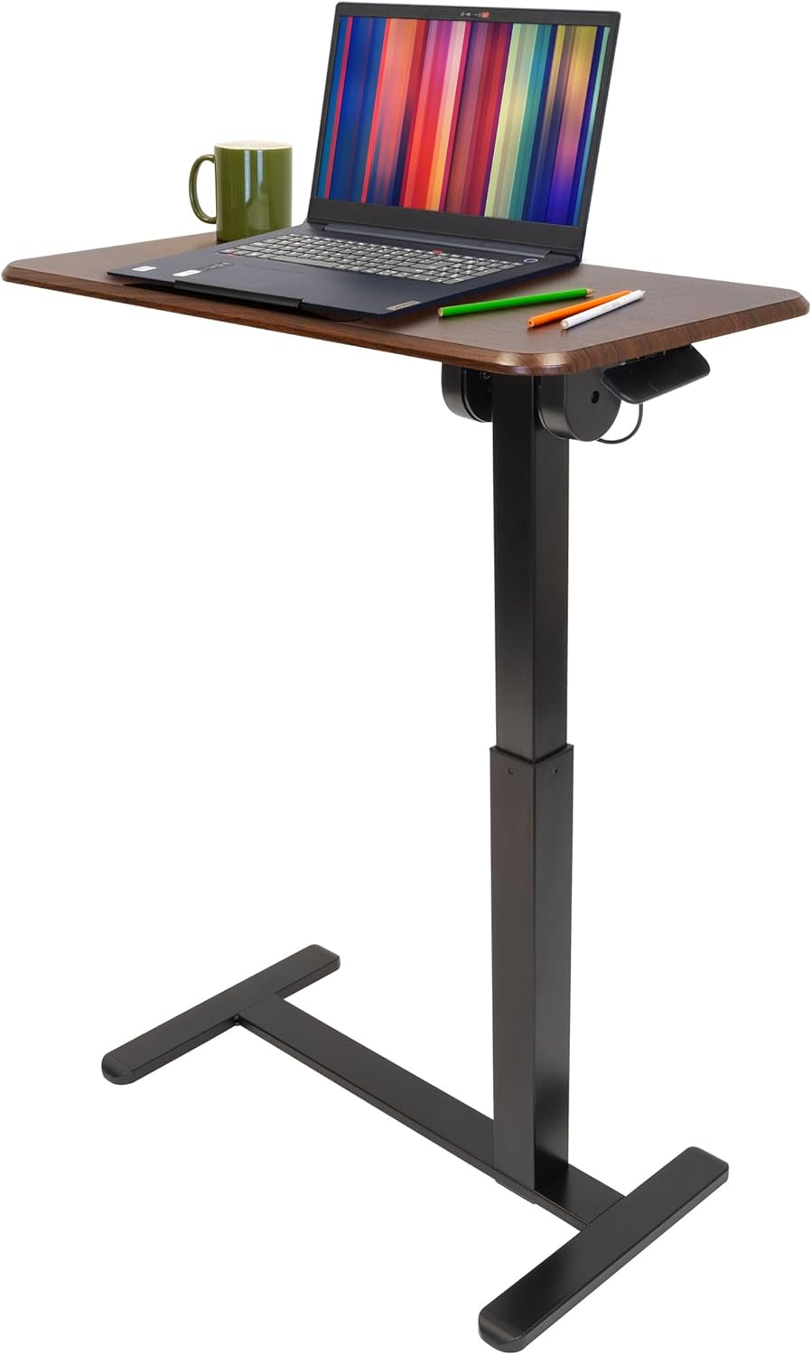 Adjustable Walnut Overbed Table with Tilting Top and Steel Base