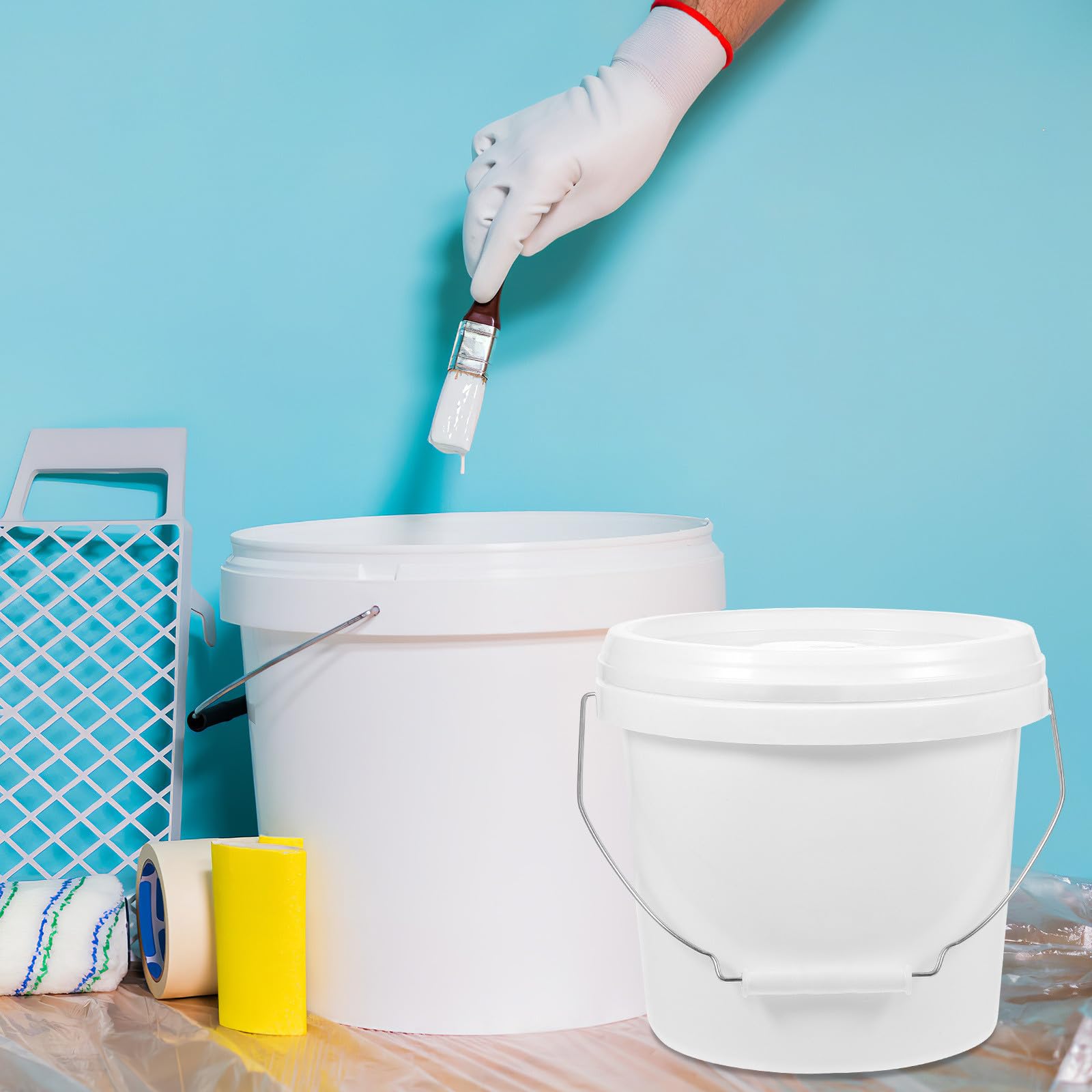 Seau de Peinture Hermétique et Couvercle Étanche en Hdpe 10l Blanc avec Poignée Robuste pour Stockage et Usage Professionnel