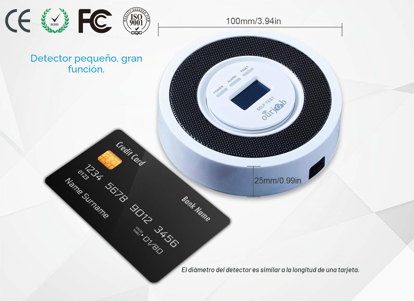 Detector de Gas, Ourjob LPG/Gas Natural/Gas de la Ciudad Sensor, Alimentado por USB Detector de Fugas de Gas Propano/Butano/Metano, Alarma con Sonido y luz para la Cocina de la Casa de la Casa