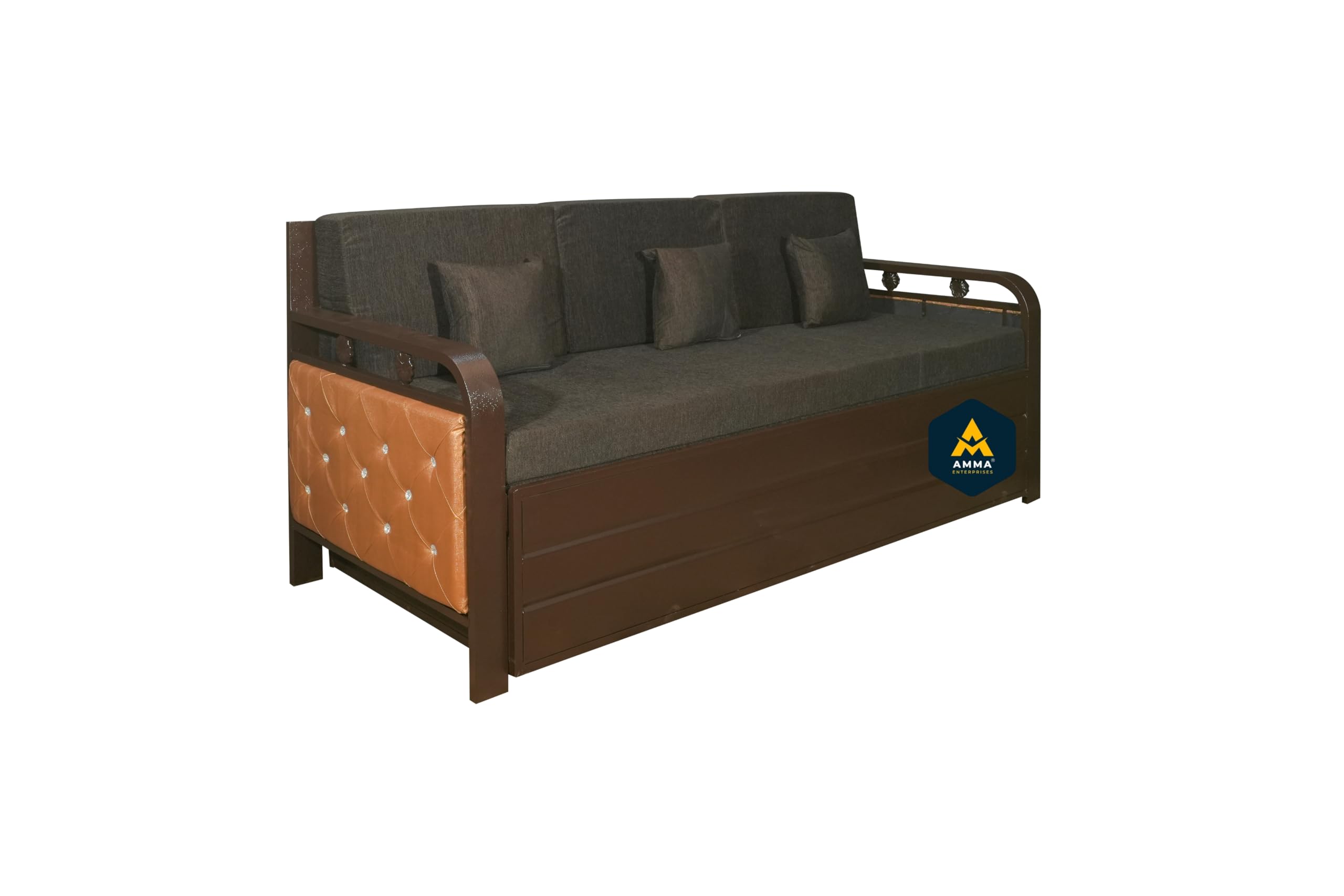 AMMA Enterprises Metal Sofa Cum Bed with Matress and Hydraulic (Dark Brown,6X6)-image-22