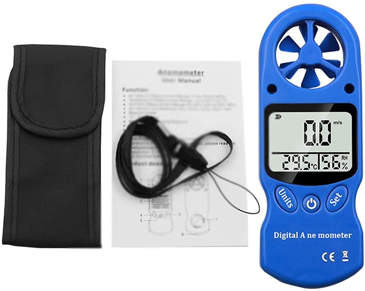 JJJ Anemometro Portatile, per velocità del Vento, misurazione della Temperatura e dell'umidità, 5 opzioni dell'unità di misurazione, con retroilluminazione LCD
