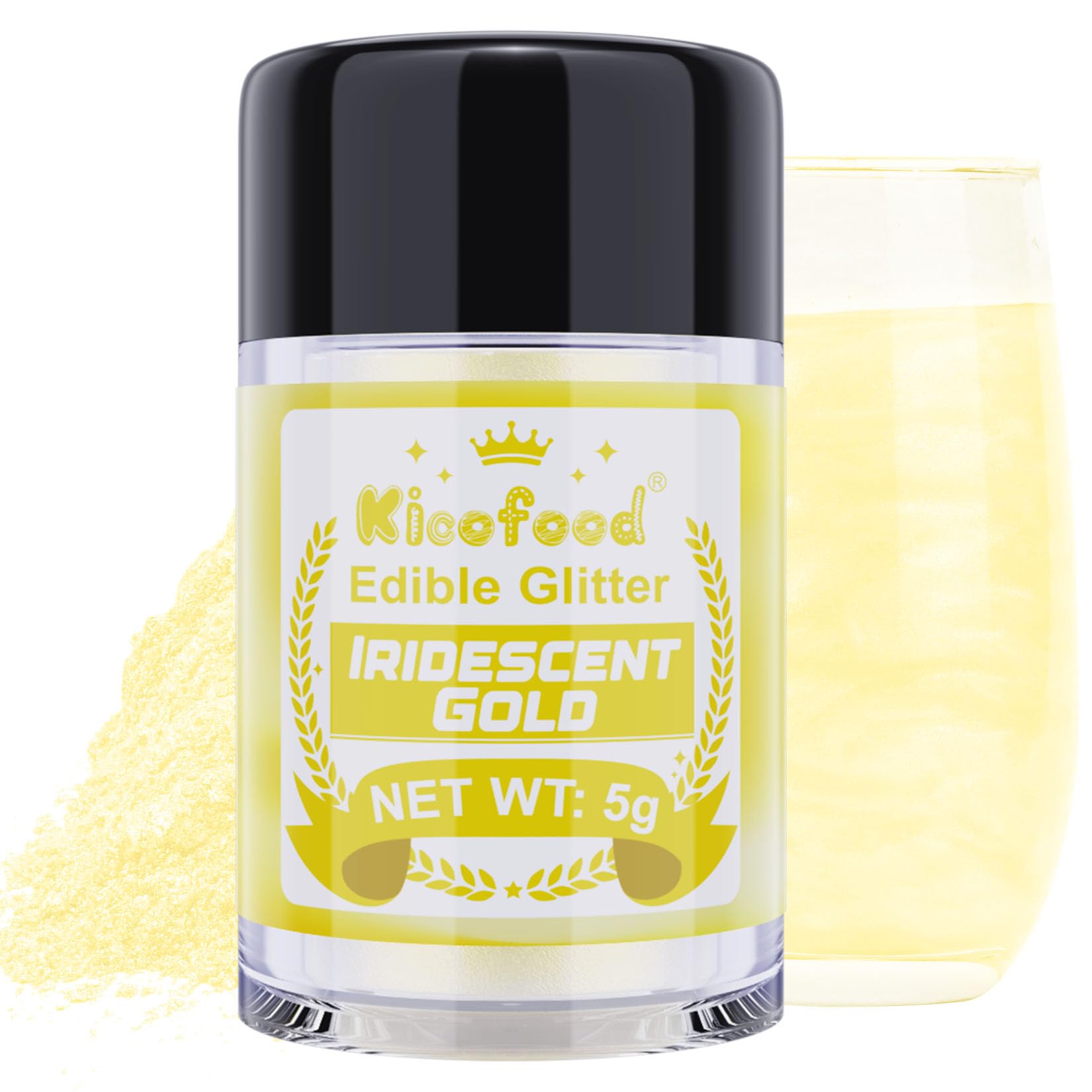 Edible Glitter for Drinks - Kicofood 5g Edible Lustre Dust Food Grade, Edible Glitter for Cakes Fondant Cream Muffins Chocolates Cocktail (Iridescent Gold)