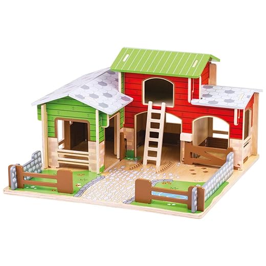 Bigjigs Toys Houten Cobblestone Boerderij met Working Gates, een stabiele, Hay Loft