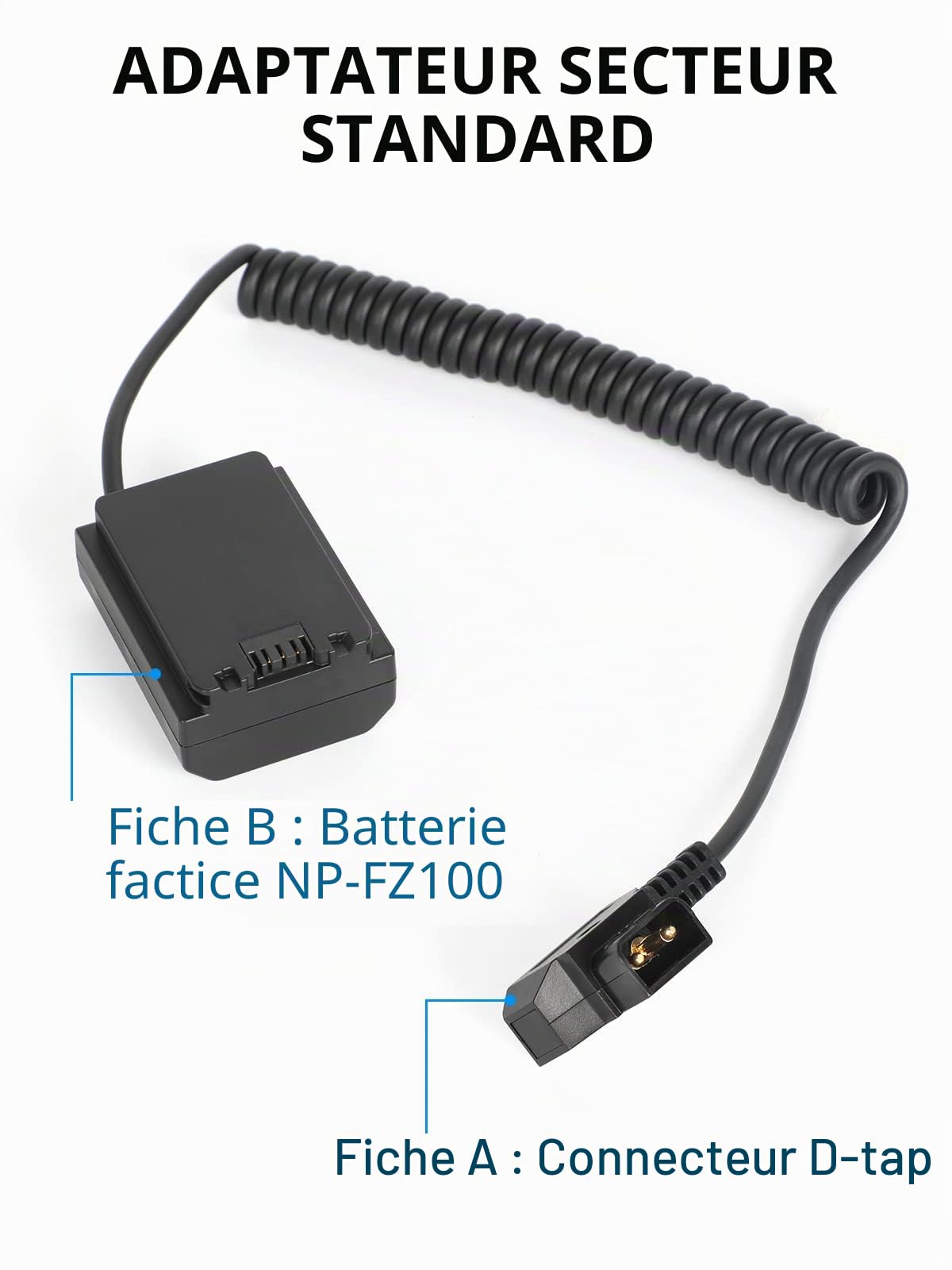 Moman D-Tap vers NP-FZ100 Dummy Câble V-Mount Batterie, Adaptateur d'alimentation Extensible Battery Factice pour Appareil Photo Sony A7III A7RIII A7R4 A7MIII A7M4 A9 A9S A6600