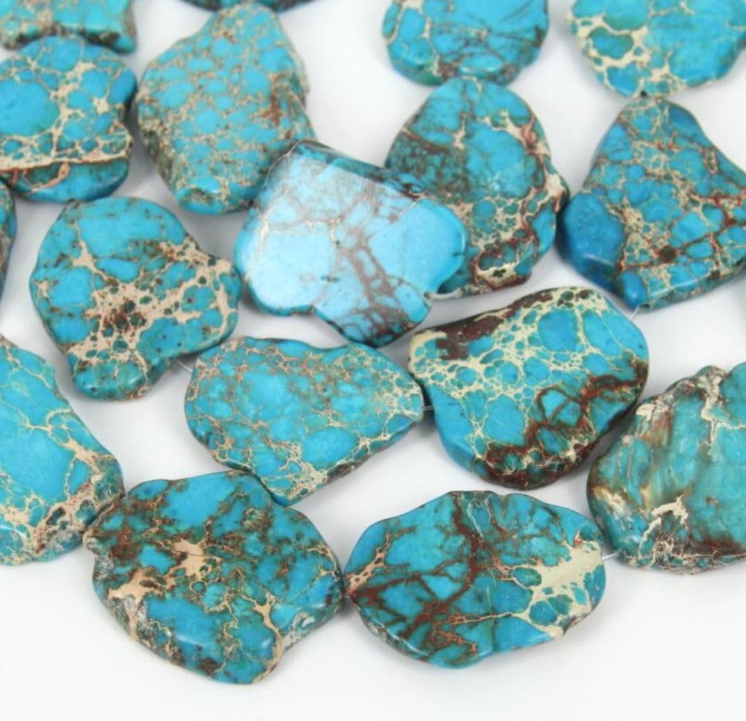 10pcs Adabele Natural Grade A Turquoise Blue Impression Aqua Terra Jasper Loose Beads 15-45mm Large Smooth Free Form Sea Sediment Healing Gemstone