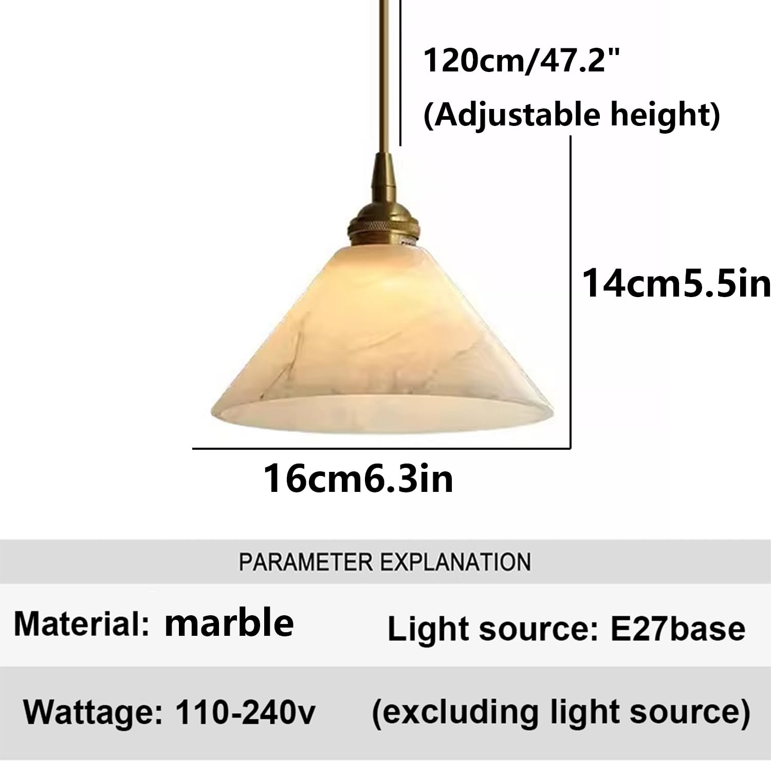 Lampadario A Sospensione Conico In Marmo Da 6,3 Pollici