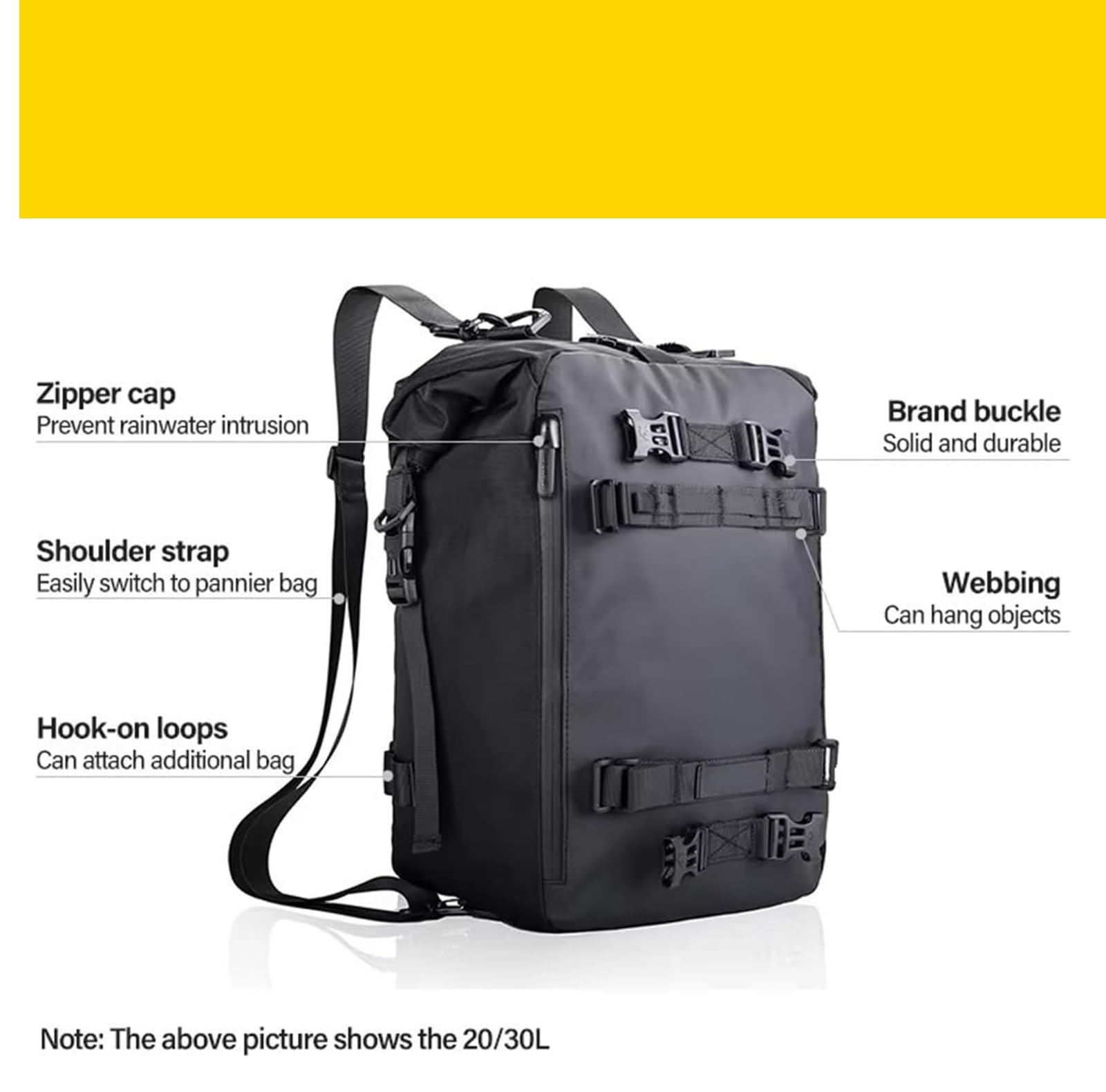 Moto Paraurti Borsa Zaino da Moto Impermeabile Motocross Posteriore Sella 10L 20L 30L Outdoor Equitazione(10L Black)