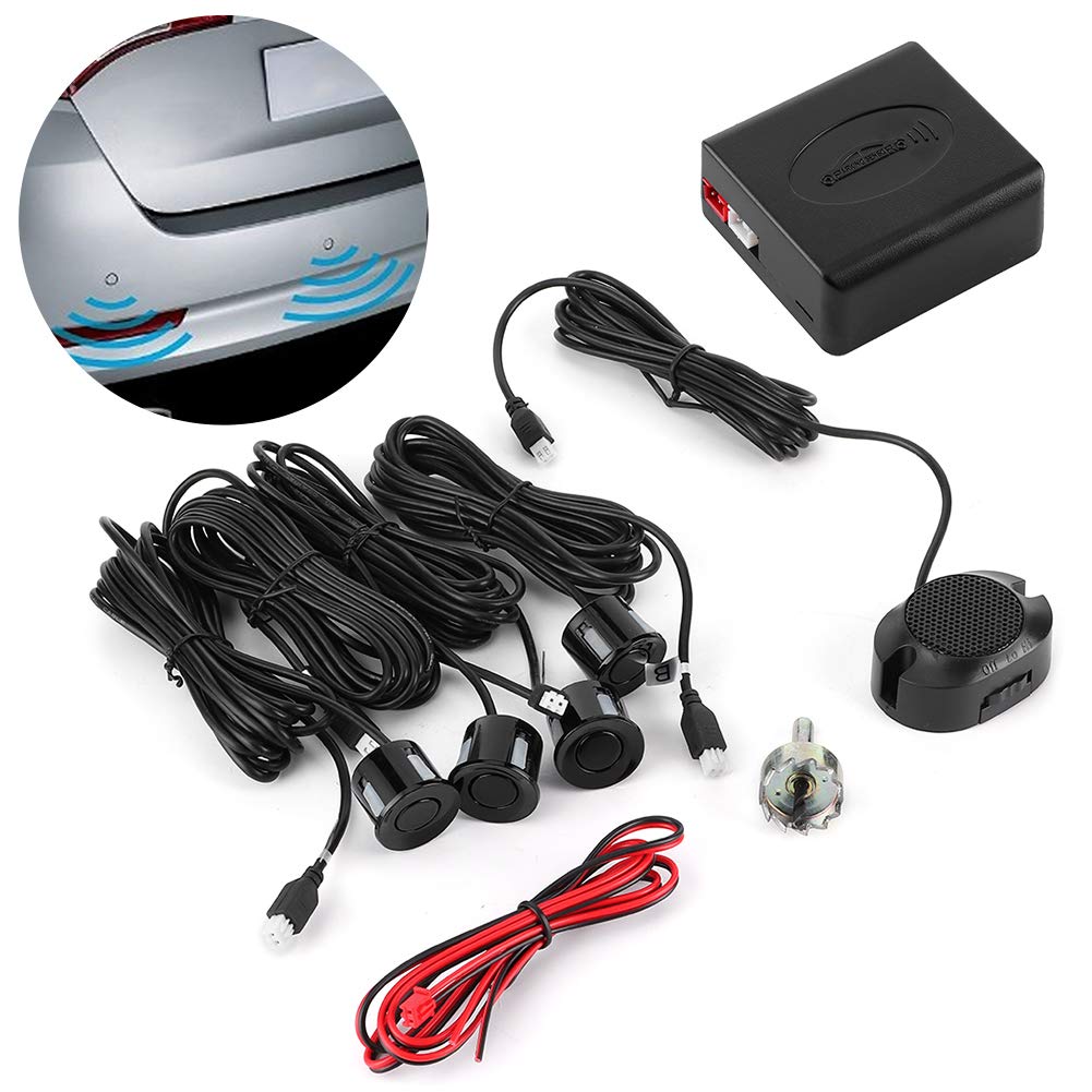 Akozon Car Reverse Backup Parking Sensor System Reversing Assistance Kit with Audio Buzzer Alarm Alert