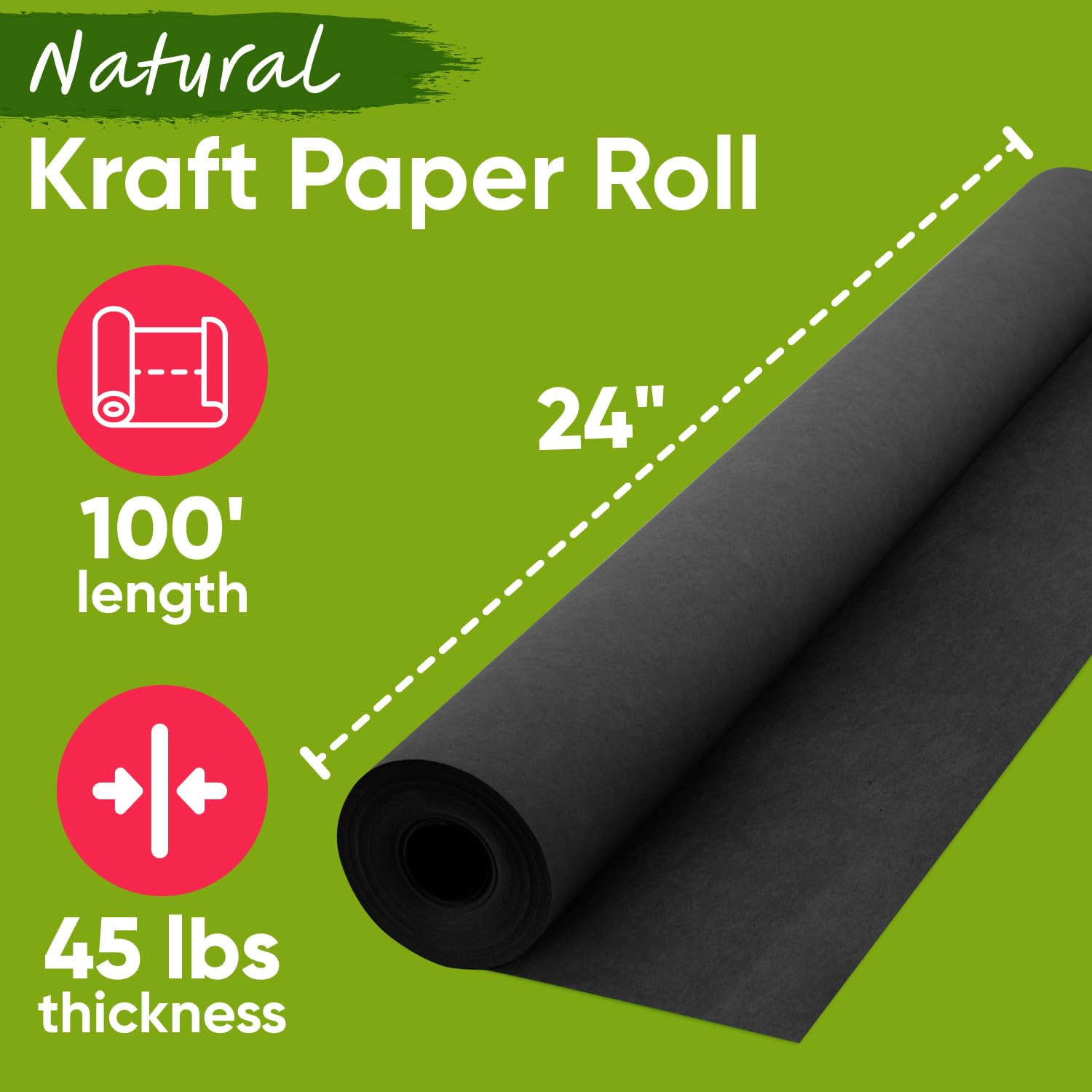 Paclord Schwarze Kraftpapierrolle, 61 x 3048 cm, 20,4 kg Dicke, Bastelpapier für Schule, farbiges Kunstpapier, Geschenkverpackung, Packpapier zum Umzug, 61 x 30,5 m