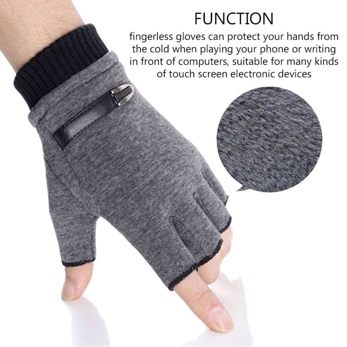 Guantes, Guantes térmicos, Guantes sin dedos Invierno Cálido Manopla de medio dedo Unisex for Ciclismo Moto Correr al aire libre Gris Negro 2 pares, Guantes de invierno, Guantes de medio dedo, Guantes