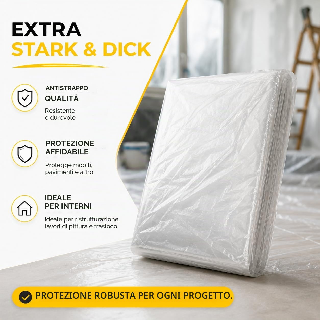 Telo Protettivo Extra Resistente Trasparente 6x4x5m 160m² Pittura Ristrutturazioni Traslochi Made in Europe