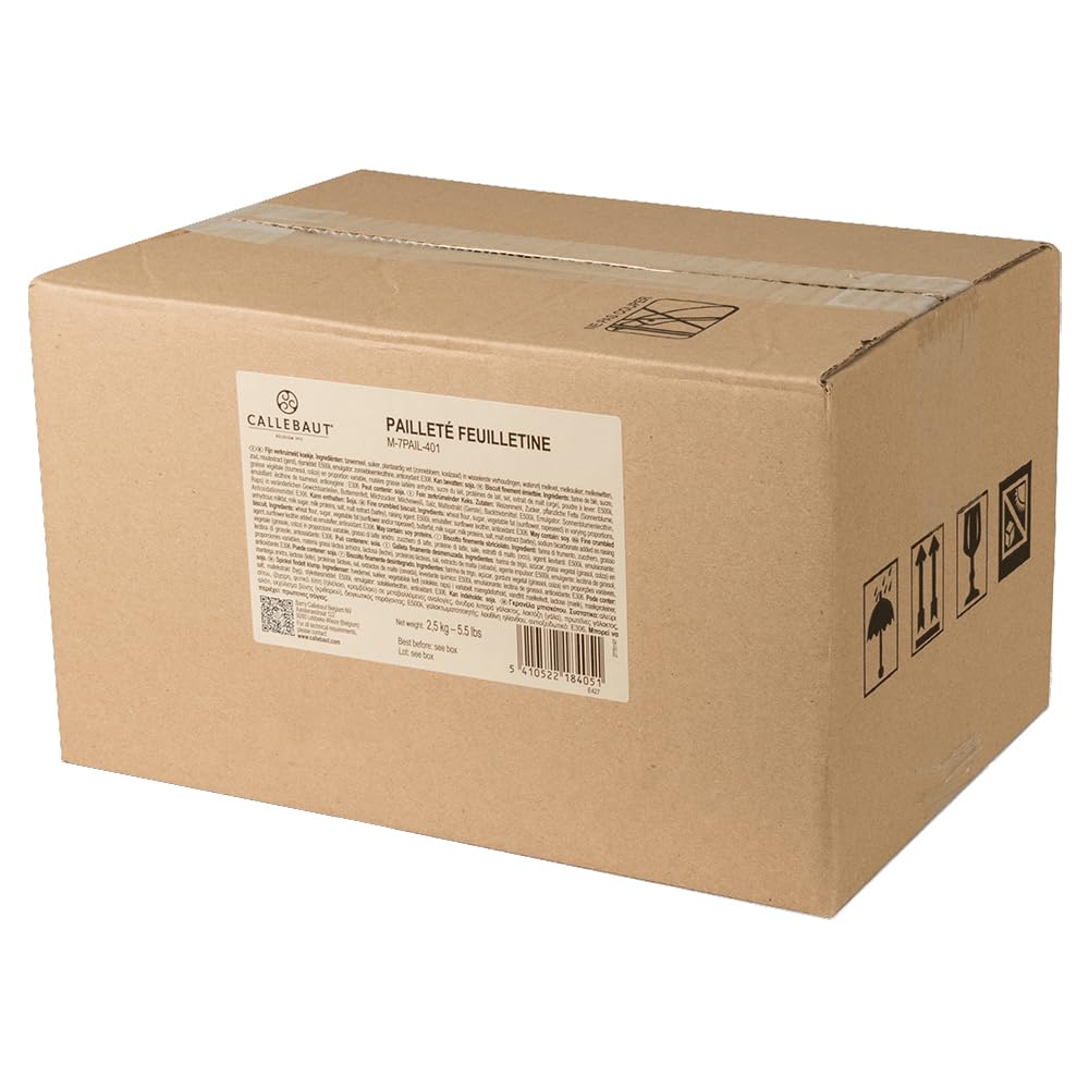 Callebaut Paillete Feuilletine Crujientes Galletas Copos Inclusión para Pralinés Gianduja Bonbons Tortas Mousses Helados y Postres Textura Crujiente Topping 2,5 kg